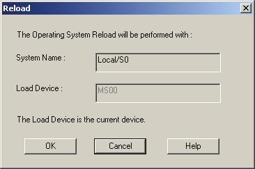 User Interfaces Description 4. A Reload dialog box displays the V7000 Virtual Machine name and the current GCOS7 Load Device.