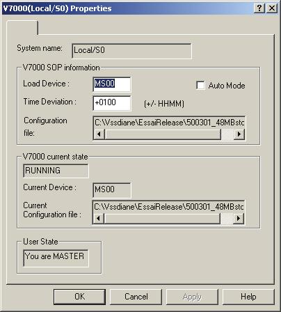 User Interfaces Description 4. A properties page is displayed. Figure 3-28. V7000 Properties Page 5. You can update Load Device, Time Deviation and Auto Mode in V7000 SOP information group box. 6.