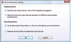 Step 2: Connect an audio device to an audio jack. The The current connected device is dialog box appears. Select the device according to the type of device you connect. Then click OK.