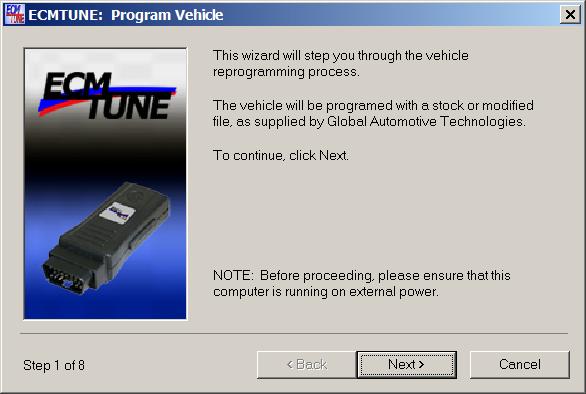 6.4 Program Vehicle Programming is only available when a vehicle has been selected. This button will take you to a wizard to reprogram the vehicle ECM with a stock or modified file.