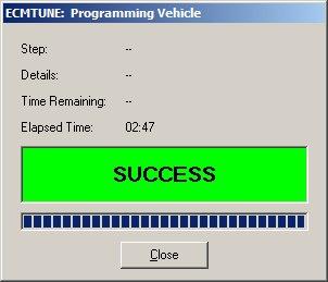 Once the programming is complete, ECMTUNE will display a success or