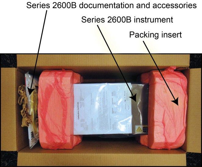 Unpack and inspect the instrument To unpack and inspect the instrument: 1. Inspect the box for damage. 2. Open the top of the box. 3. Remove the documentation and accessories. 4.
