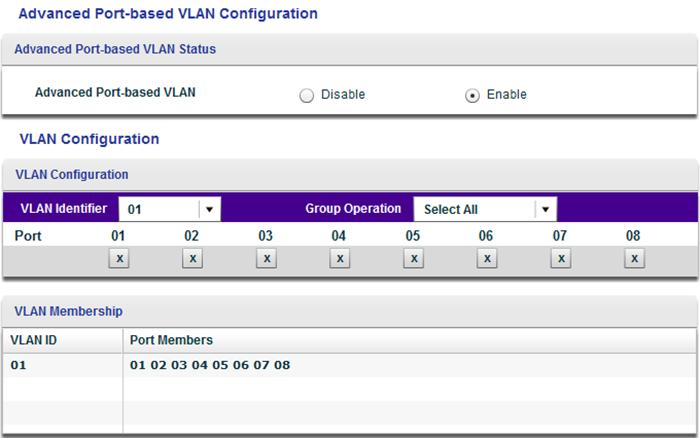 The previous figure is an example. Your switch might provide more or less ports. 9. In the VLAN identifier menu, select the VLAN. 10.