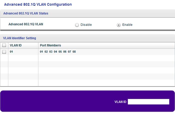 The previous figure is an example. Your switch might provide more or less ports, all of which are members of VLAN 1 by default. 9. In the VLAN ID field, enter a VLAN ID.