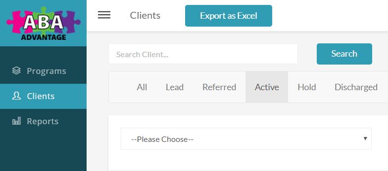 2.0 Clients To view your case load, click on Clients from the Menu bar at the left. This is the default view that displays after logging in.