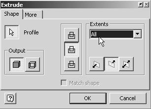 Click on the CUT icon, as shown, to set the extrusion operation to cut.