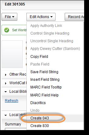 MARC 21 features Automatically create a 043 field with the correct MARC Geographic Area Codes to match data in the record If a bibliographic record has one or more fields with a 651 field with a $a