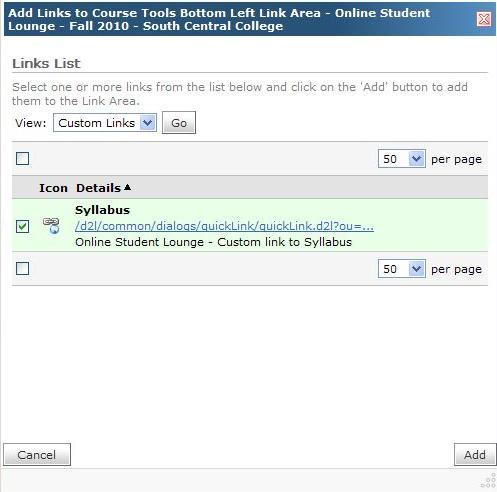 - Fall 2010 course Click on the Links tab Locate the Course Tools