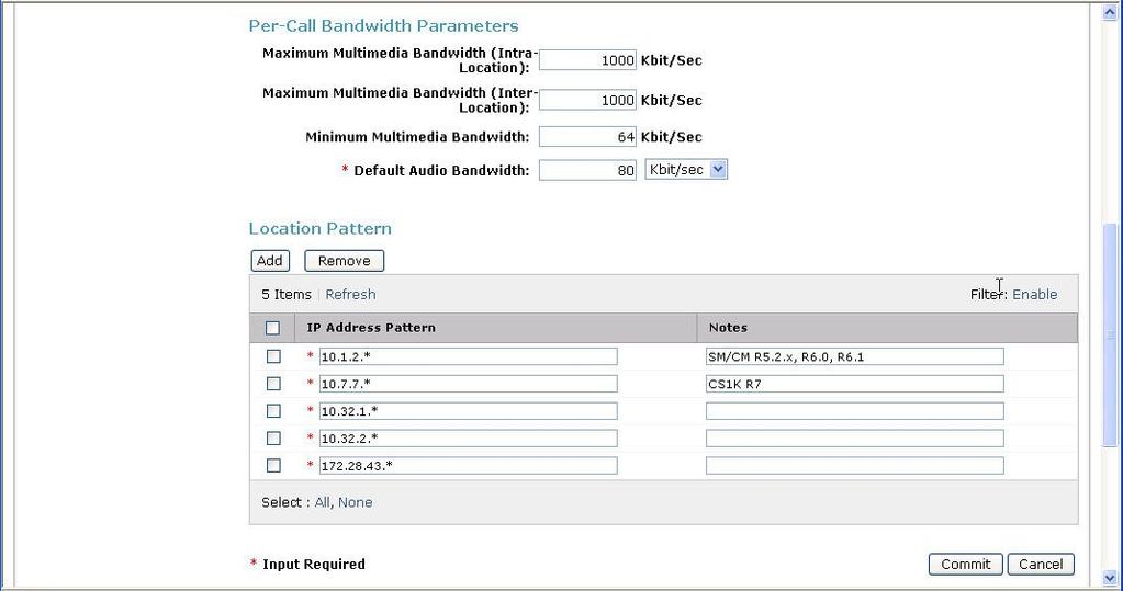Note that call bandwidth management parameters should be set per customer requirement.