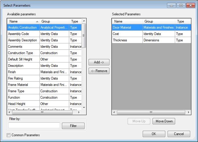 BIM Tree Manager Select Parameters At the left side there are all available parameters from selected category.