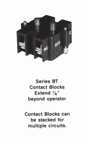 PUSH BUTTON AND SELECTOR SWITCH COMPONENTS CONTACT BLOCKS 600 Volts AC Maximum Contact Blocks for Push Buttons & Selector Switches (max.