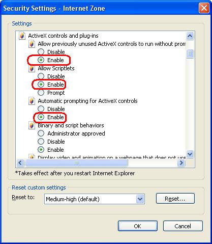 3.2.2 Internet Explorer 7 for Windows XP 2 Mega Pixel Outdoor IR IP Camera From your IE browse Tools Internet Options Security Custom Level, please setup your Settings as follow.