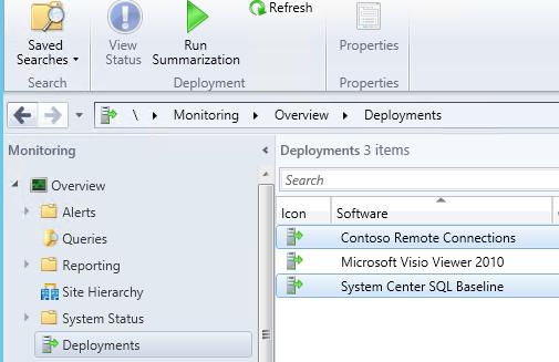 48) Select System Center SQL Baseline and Contoso Remote Connections and from the upper ribbon, select Run Summarization.