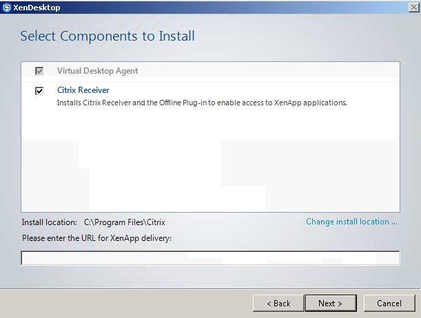 Preparation of Provisioning Services vdisk 15 Leave Citrix Receiver selected. Verify that the install location for the Virtual Desktop Agent is appropriate for the environment.