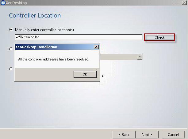 Preparation of Provisioning Services vdisk 17 Select Manually enter controller location(s). In the input box, specific the fully qualified domain name (for example controller1.domain.com) of the Desktop Controllers.