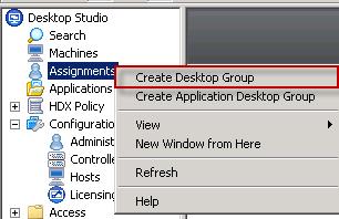 Creating Desktop Group Creating Desktop Group to be used with Streamed Virtual Machines and Personal vdisk 1 Switch to the Desktop Controller Virtual Machine and open Desktop Studio.