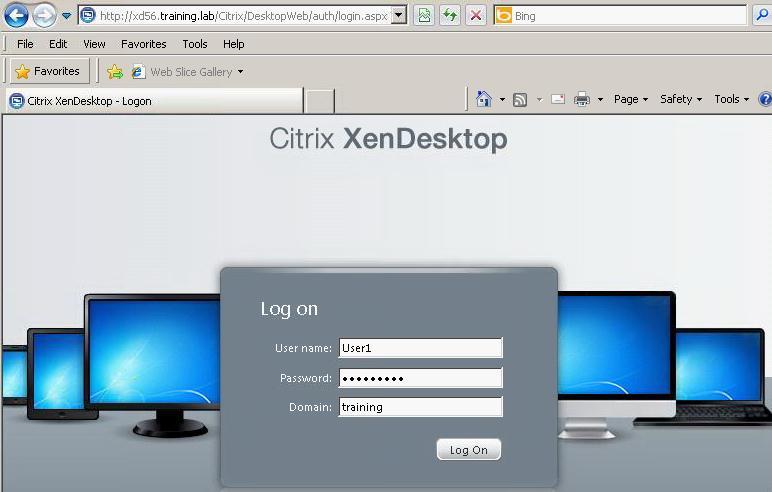Validation Scenario User s View 1 FromXenCenter, start a Client Virtual Machine and login as a domain user.