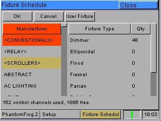 4. Adding Fixtures Once in the Setup screen, the first task you need to perform is to assign the fixtures in your rig to the desk s fixture schedule.