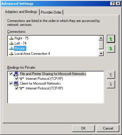 2 Creating a Microsoft Failover Cluster To configure the binding order networks: 1. On one node, open the Network Connections window. 2. Select Advanced > Advanced Settings. 3.