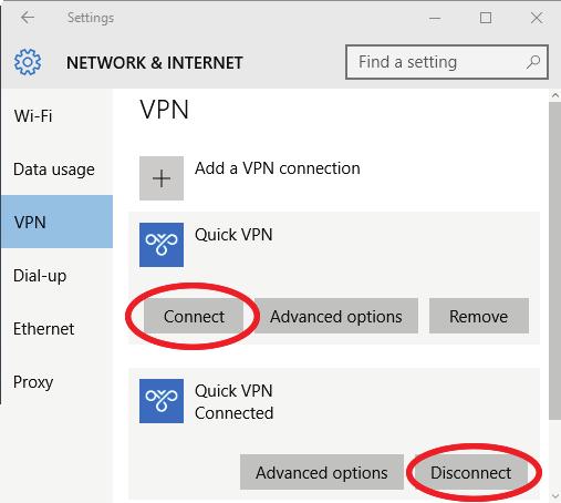 area of the Windows taskbar and click on your Quick VPN connection.
