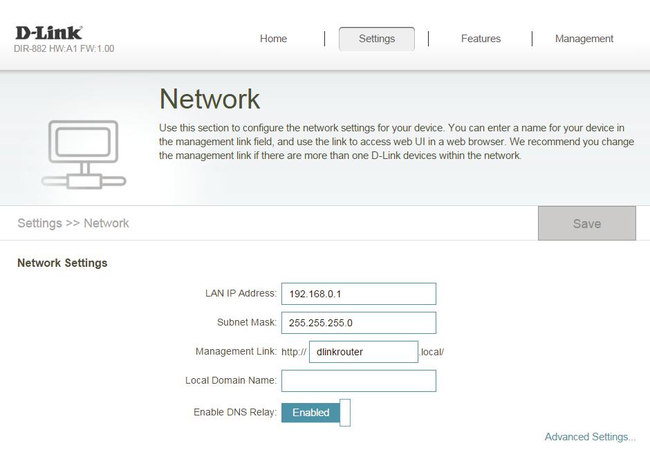 Section 4 - Configuration Network This section will allow you to change the local network settings of the router and to configure the DHCP settings.