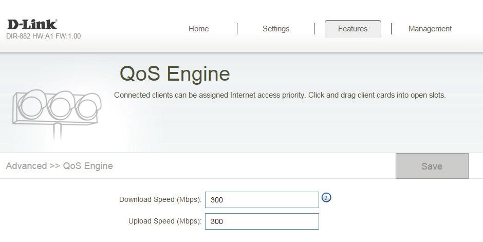 Section 4 - Configuration Features QoS Engine This Quality of Service (QoS) Engine will allow you to prioritize particular clients over others, so that those clients receive higher bandwidth.