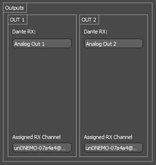 9.2 und3io Outputs 9.2.1 Dante RX Channel Name This text field reports the Dante receive channel name shown on the Dante network for corresponding analog output channel.