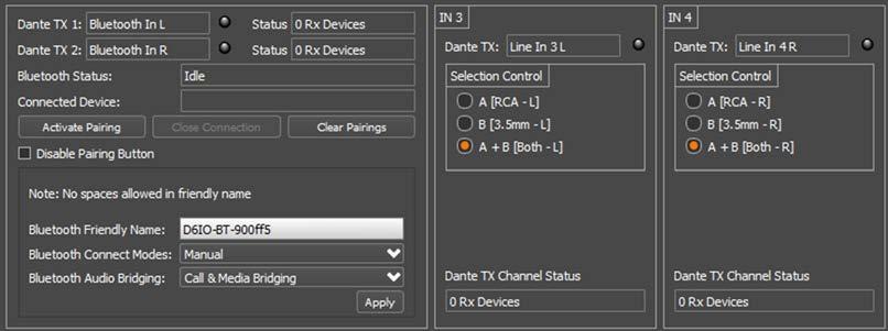 11.1 und6io-bt Inputs 11.1.1 Dante TX Channel Name This text field reports the Dante transmit channel name shown on the Dante network for corresponding Bluetooth receiver input channels.