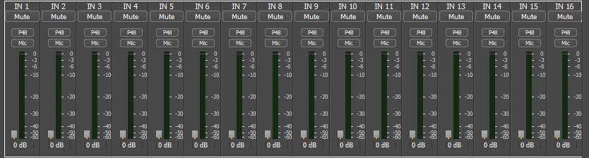 24.5 Input Controls The 16 inputs have the following control options available per channel: o Mute o P48 Phantom Power o Mic/Line Level Input Select o Preamp Level Control 24.5.1 Channel Mute Each input has its own mute.