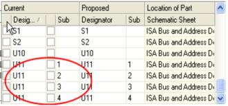 Figure 4. The Part ID for each designator and sub-part of a multi-part component (U11 has 4 sub-parts) can be locked.