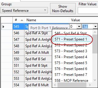 In the Group drop down menu, expand Speed Control, select Speed Reference and change the following
