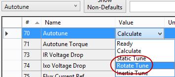 Auto Tune Follow the steps below to Auto Tune the Drive. 1. Using the Group drop down list, expand Motor Control and select Autotune, then change the Autotune value to Rotate Tune.