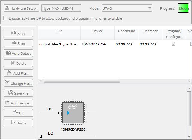 9. Program the FPGA Bitstream into the FPGA device Connect the HyperMAX/Intel C10LP Evaluation kit to the USB port of your computer Open the Quartus Prime window In the menubar, click on Tools then