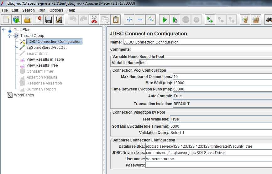 JDBC Connection Configuration To setup a JDBC Connection in JMeter, you will need to add a JDBC Connection Configuration Config Element in your Test Plan, as a child node to Thread Group, the result