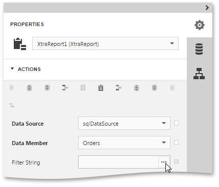 The following instructions explain how to use parameters to filter your report's data. 5. Switch to the Properties Panel and click the ellipsis button for the report's Filter String property.