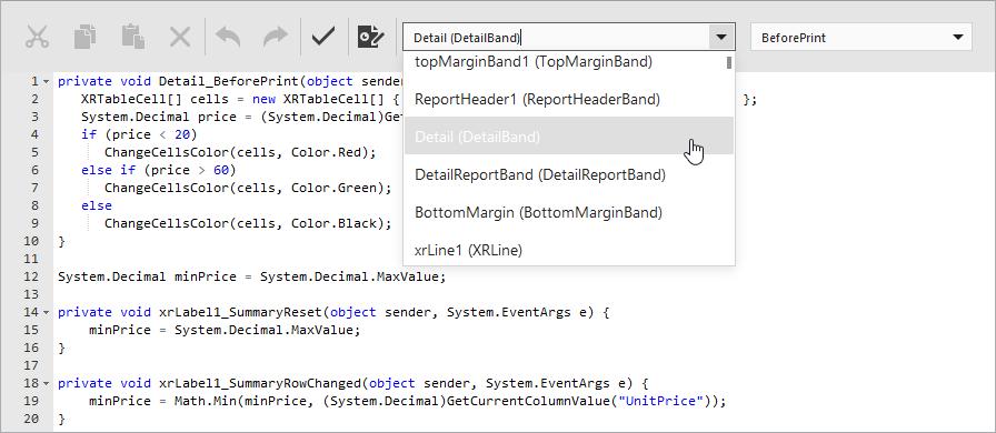 After the event is specified, a code template is generated in the current scripting language. 3.