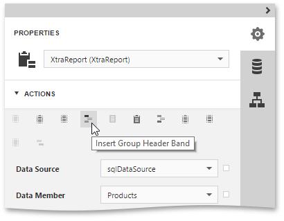 This tutorial starts with the following report. 2. Switch to the Properties Panel and add a Group Header band to the report by clicking the corresponding button in the Actions category. 3.