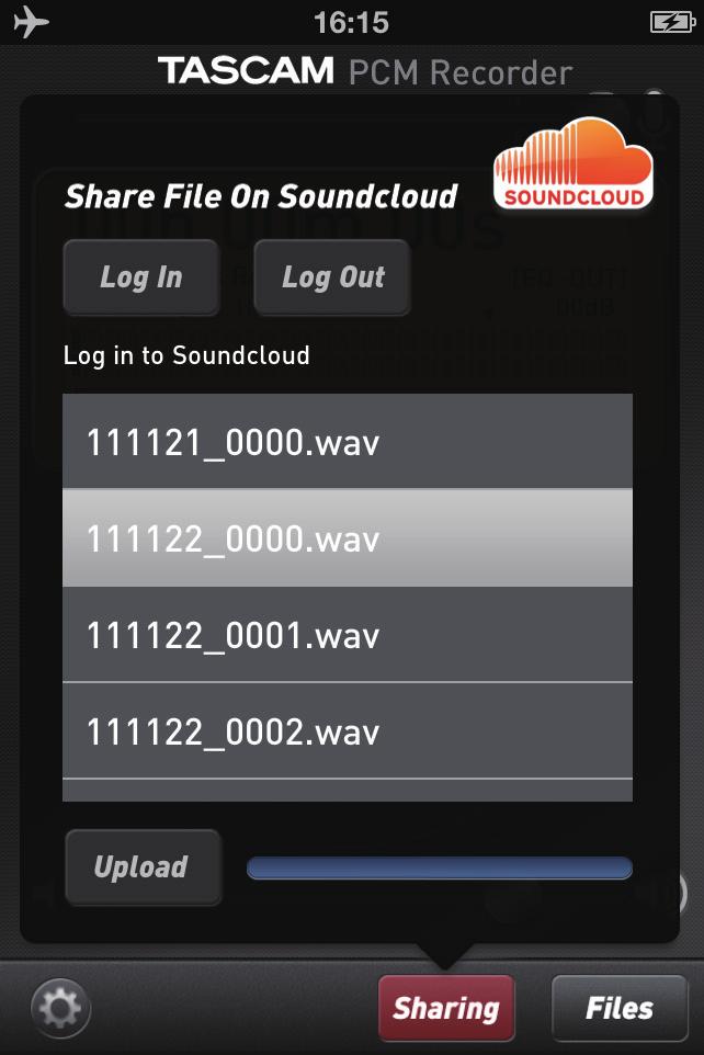The Sharing Window TASCAM PCM Recorder allows you to share or publish your recordings directly to SoundCloud, a free service that allows you to share your music online.