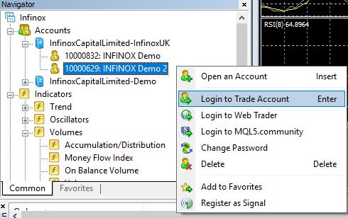 Section 5 - Trouble Shooting Invalid account Ensure you have entered the correct details the Account s team at Infinox sent. You may wish to contact the team at accounts@infinox.