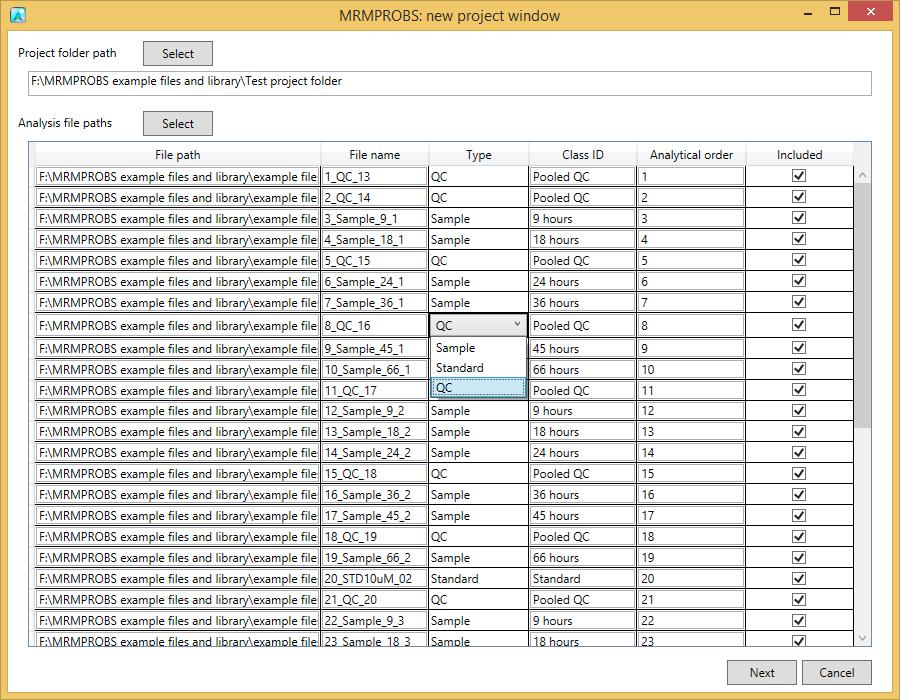 Importing Abf files Note: We recommend that the project folder be made for each batch experiment. In the MRMPROBS project, two folders (raw, processed) and one file (*.mth) are generated.