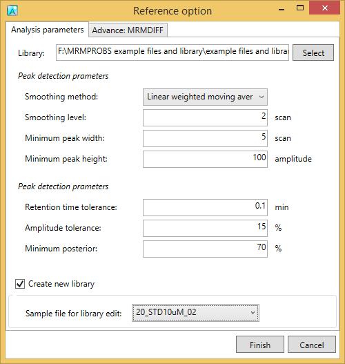 Setting parameters Select ExampleLibrary.txt and set the above parameters for this demonstration.