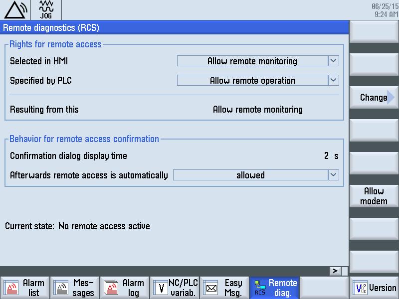 Figure 2-4 Remote diagnostics menu The following settings can be accepted as shown in Figure 2-5.