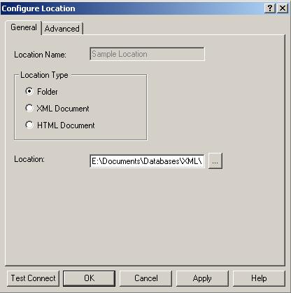In the Configure Location dialog box under the General tab, enter
