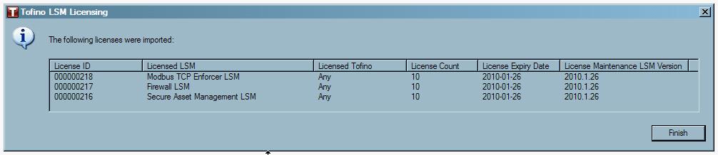 Next you will be shown a window that summarizes the LSM licenses you have been granted.