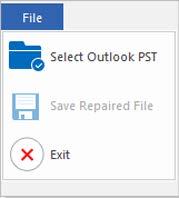Menus File Select Outlook PST Opens Select PST File for Repair dialog box, using which you can select / search for PST files. Save Repaired File Saves the repaired PST file at your specified location.