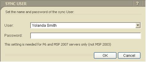 5-20 Primavera Portfolio Management Bridge for Primavera P6 -- Users Guide Setting the Synchronization User Note: This option is relevant only for Primavera P6 and MS Project 2007 installations.