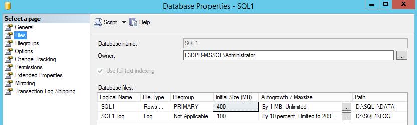 Figure 2: Database layout view of the Microsoft SQL Server Management Studio IBM Spectrum Protect Plus requirements for SQL Server backup and restore You must register a SQL Server database server in