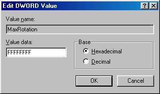 Choosing the Hexadecimal Base, and replace the value data 4 (default) with FFFFFFFF.