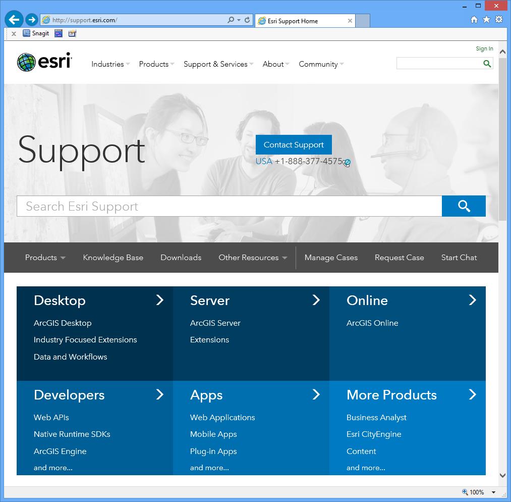 Esri Support Center Online portal to technical information Knowledge Base - Technical articles - White