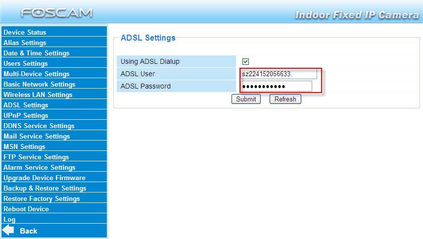 ADSL settings with your ADSL account &password provided by the ISP, then